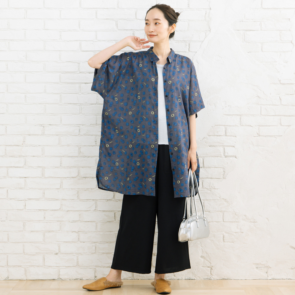21号(6L~) カモメ×水彩ドットプリントチュニック2