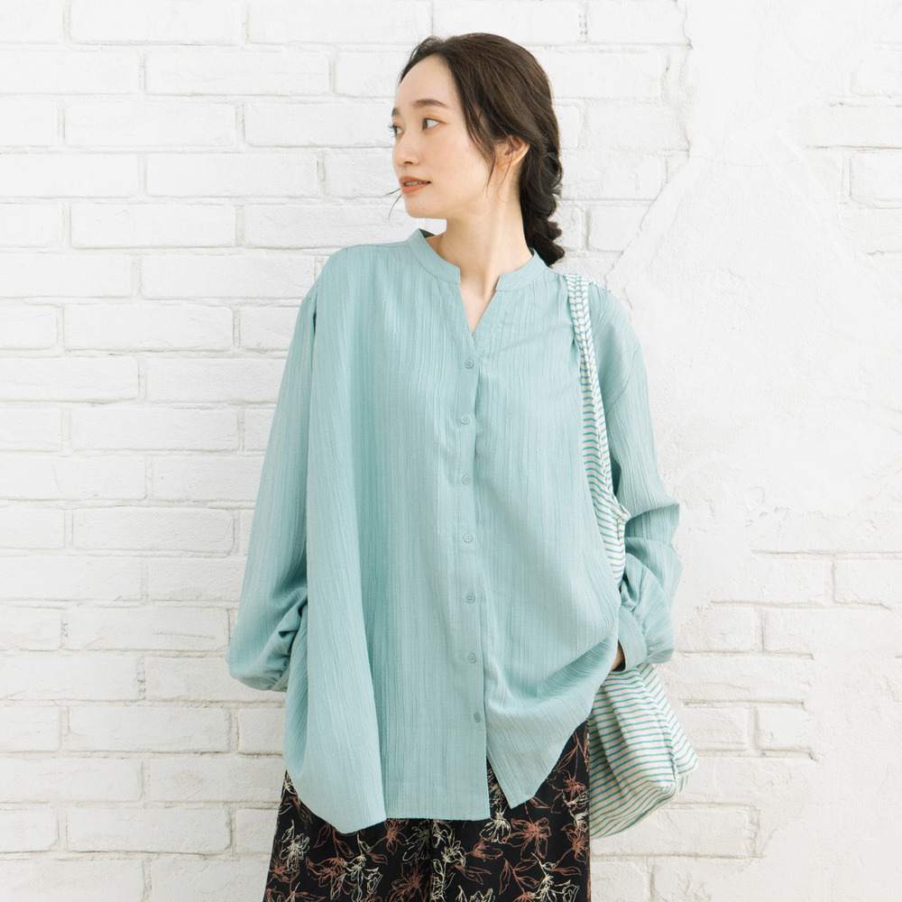 21号(6L~) 楊柳ジャカードシャツチュニック1