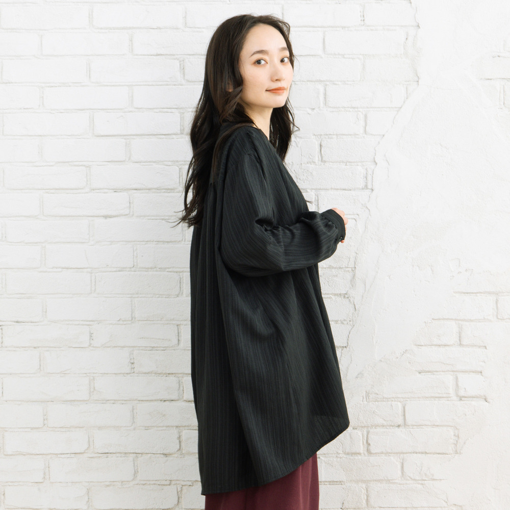 21号(6L~) 楊柳ジャカードシャツチュニック1