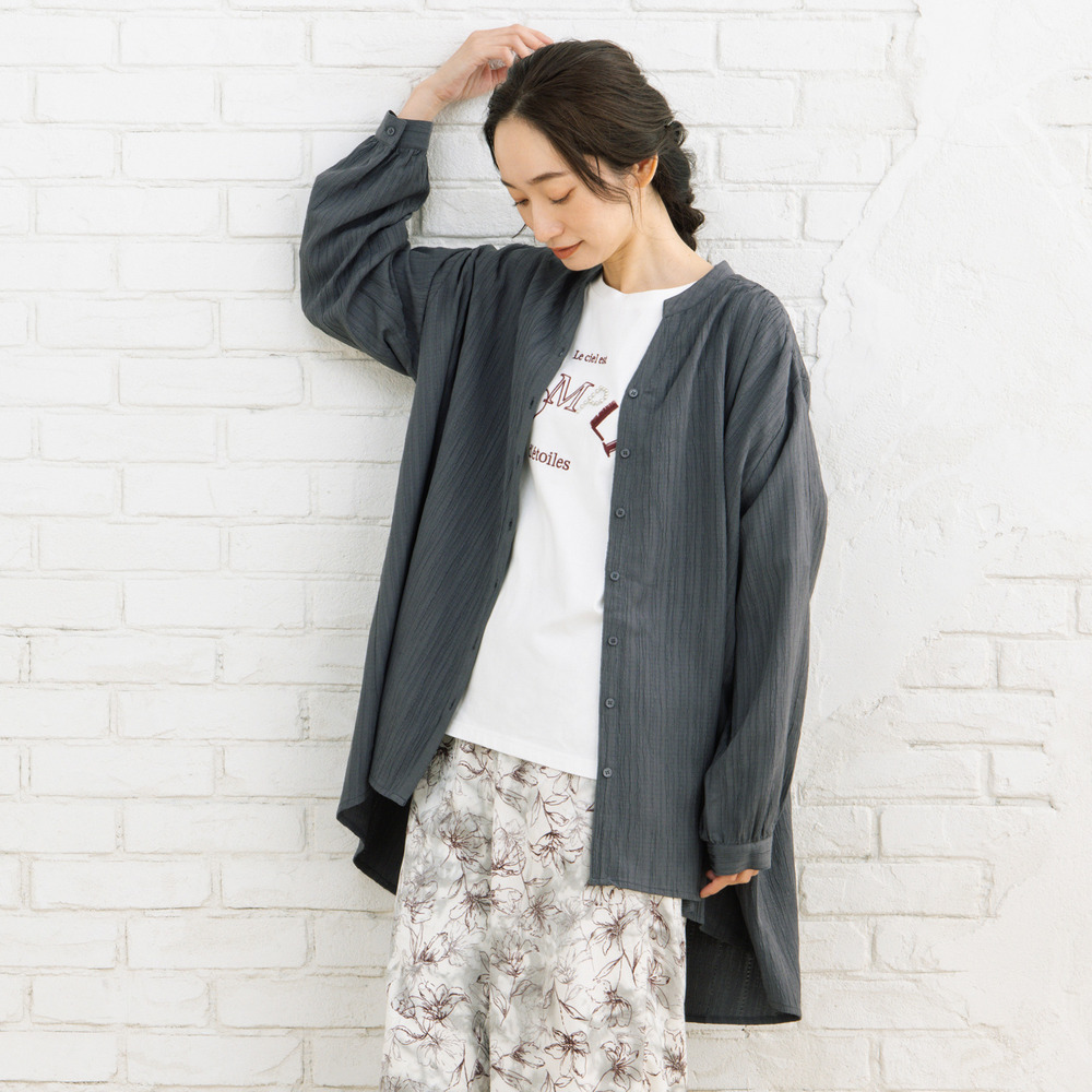 21号(6L~) 楊柳ジャカードシャツチュニック1