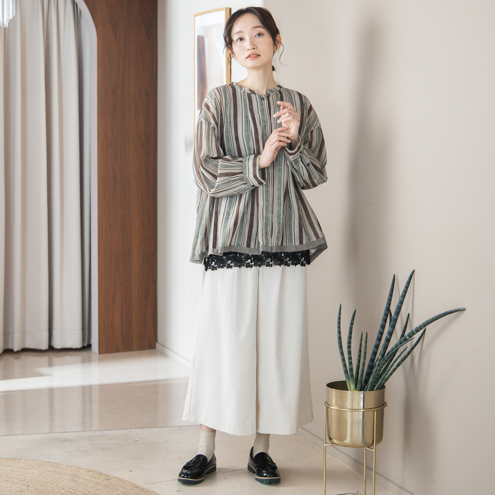 ドットストライププリントブラウス2