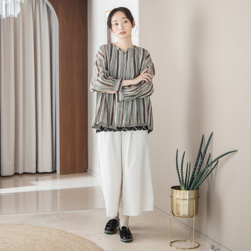 ドットストライププリントブラウス3