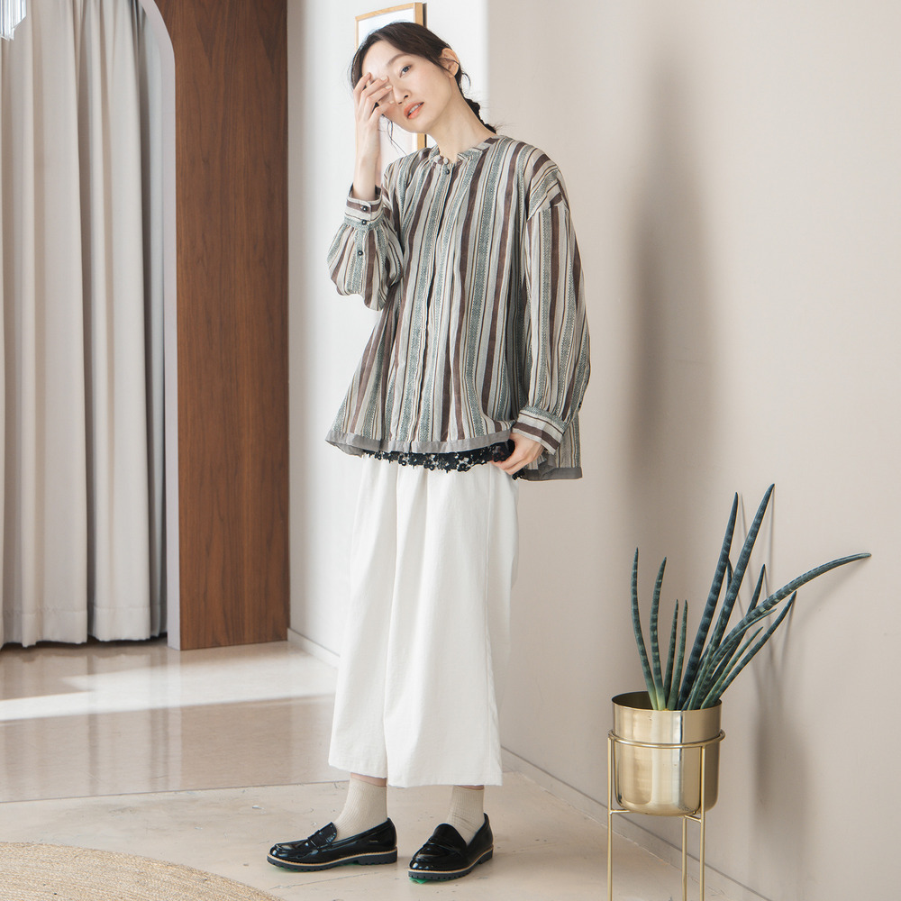 ドットストライププリントブラウス4