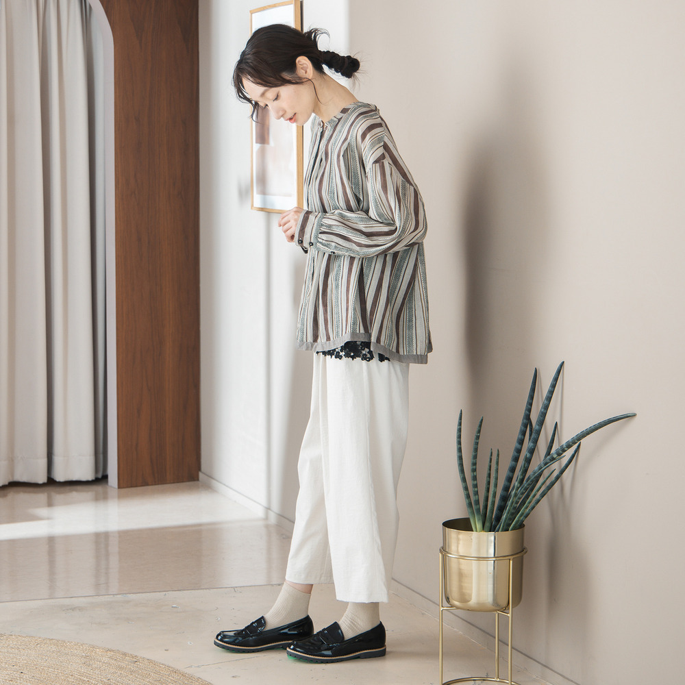 ドットストライププリントブラウス5