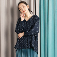 フラワージャカードデニムブラウス