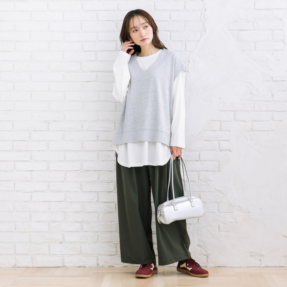 【sabstreet bis】【web限定】 ストレッチタックワイドパンツ1