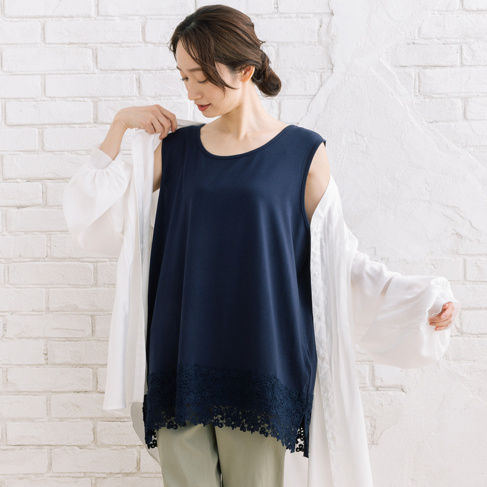 21号(6L～) 【抗菌・防臭】裾レースタンクトップ