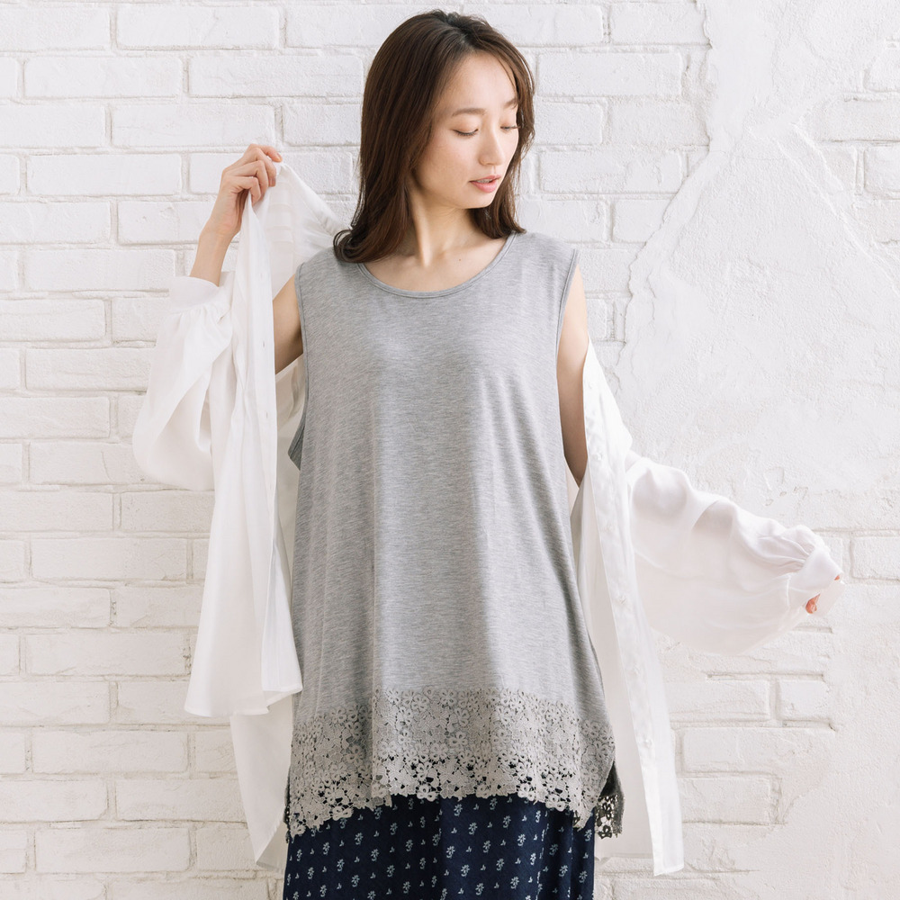 21号(6L~) 【抗菌・防臭】裾レースタンクトップ1