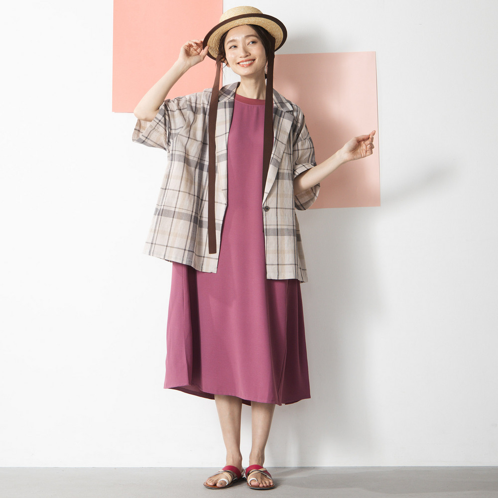 21号(6L~) コットンリネンドビーチェックジャケット【予約販売限定】2