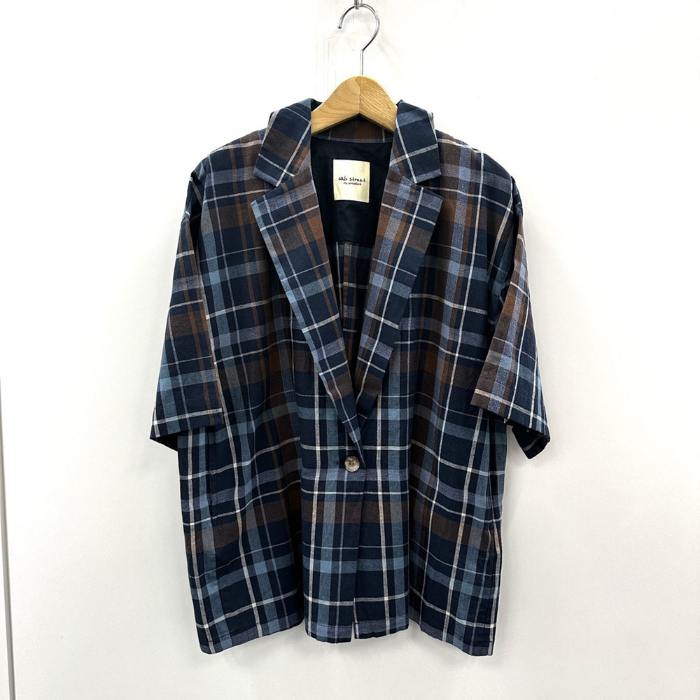 21号(6L~) コットンリネンドビーチェックジャケット【予約販売限定】1