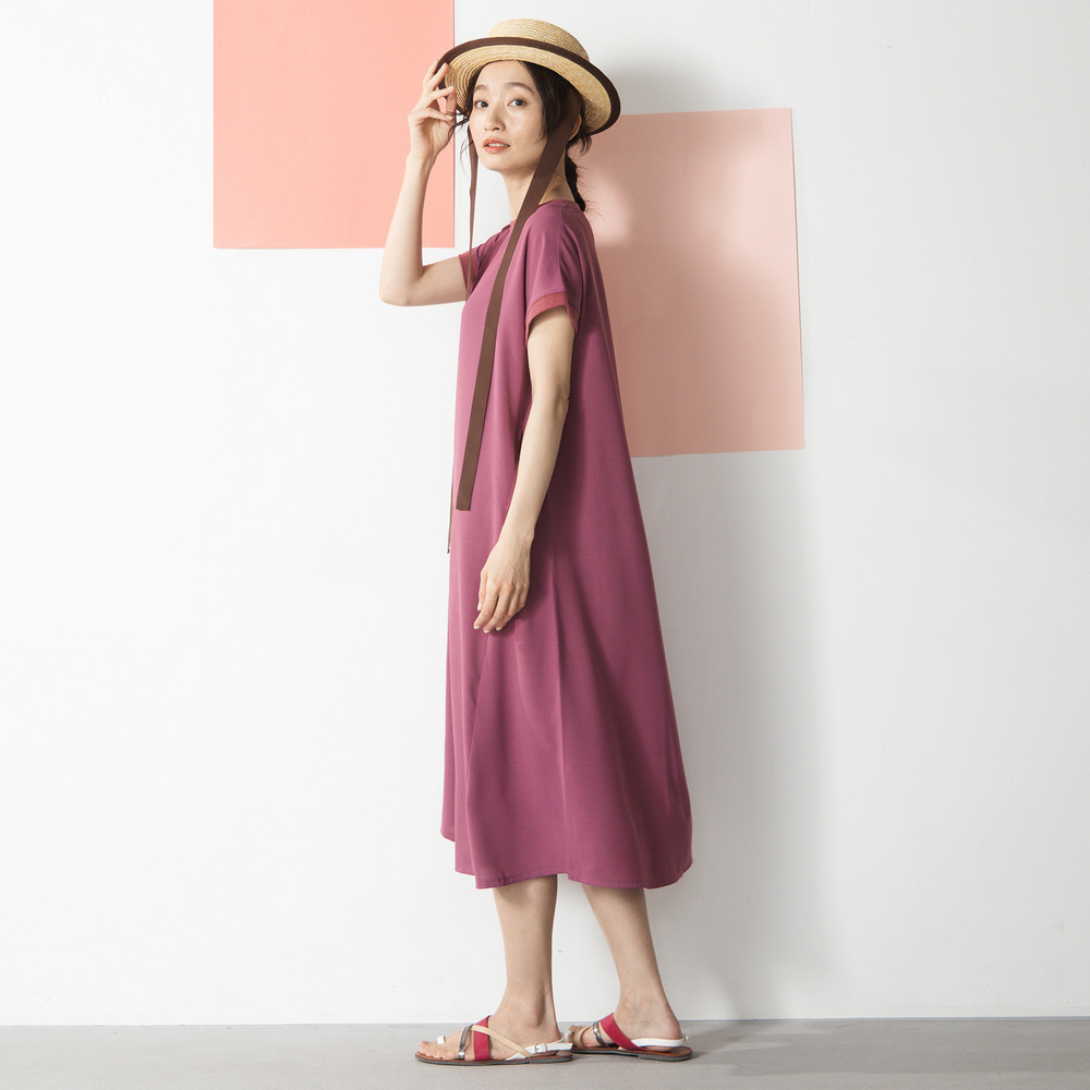 【COOL・UV・防シワ】スムースジョーゼットリブワンピース1