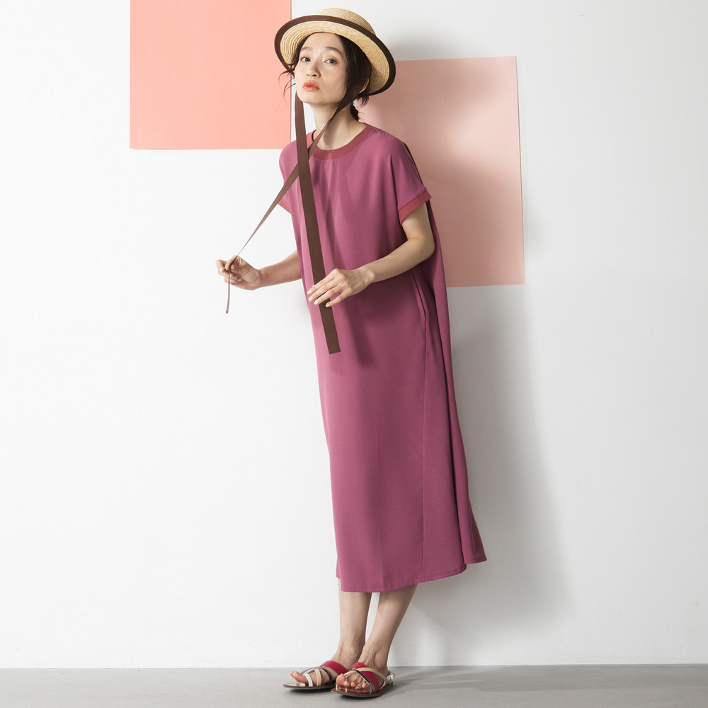 【COOL・UV・防シワ】スムースジョーゼットリブワンピース1