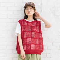 21号(6L～) 〈MADE IN JAPAN〉【抗菌防臭】ホールガーメントブロックレース柄ニットベスト