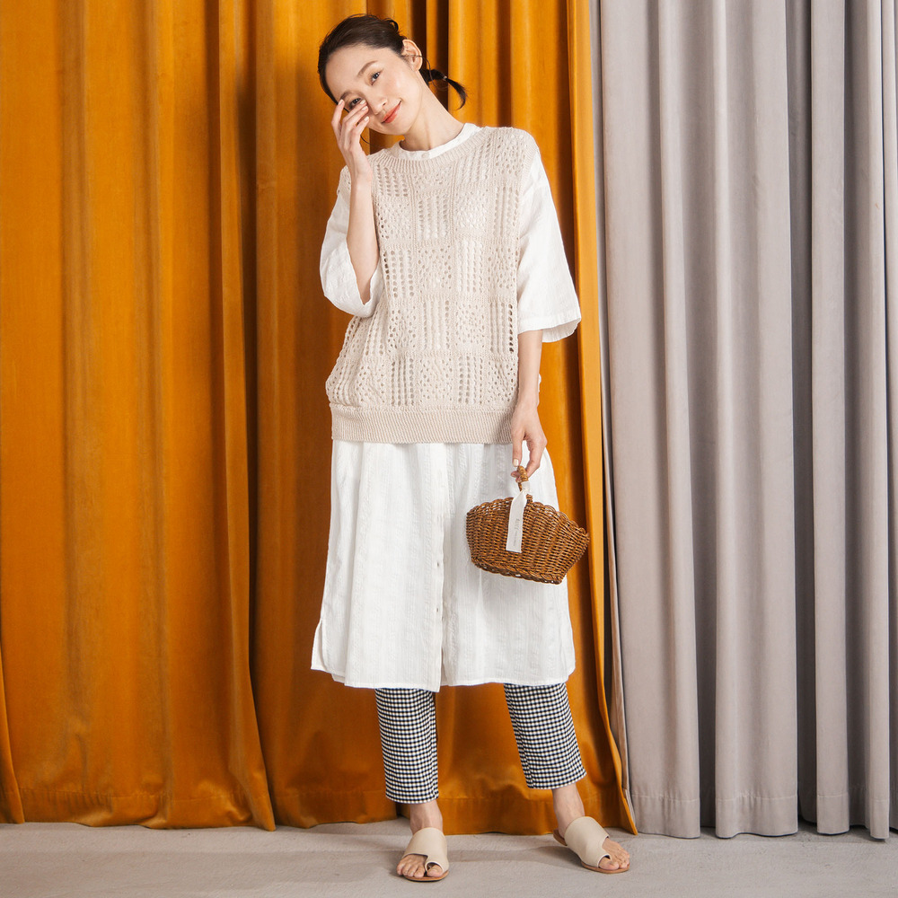 21号(6L~) 〈MADE IN JAPAN〉【抗菌防臭・吸水速乾・アンチピリング】ホールガーメントブロックレース柄ニットベスト【予約販売限定】1