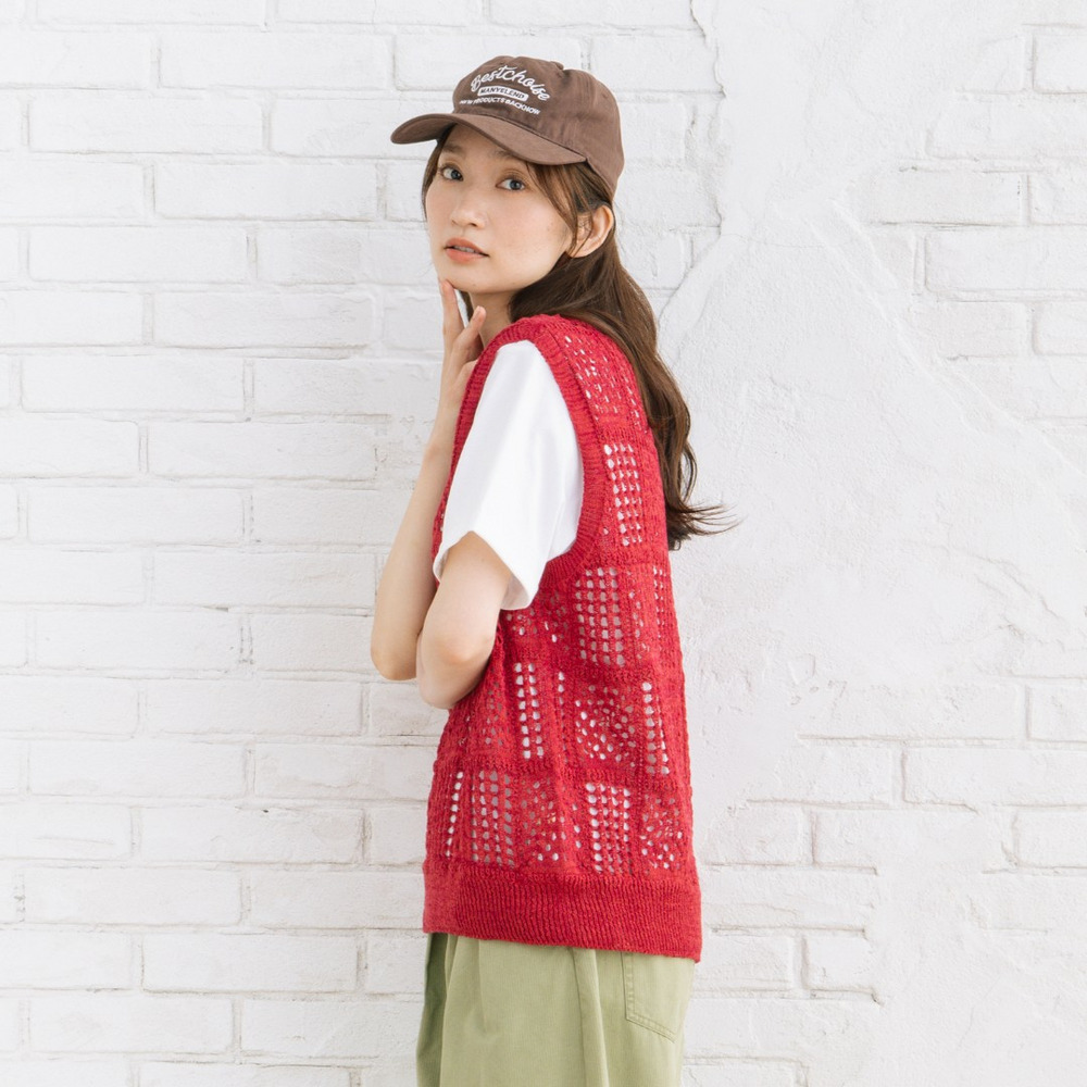21号(6L~) 〈MADE IN JAPAN〉【抗菌防臭】ホールガーメントブロックレース柄ニットベスト12