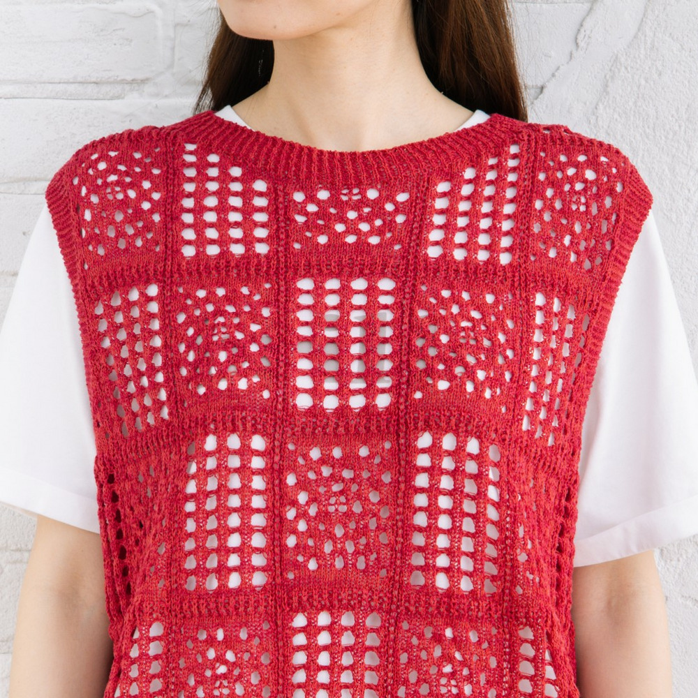 21号(6L~) 〈MADE IN JAPAN〉【抗菌防臭】ホールガーメントブロックレース柄ニットベスト14