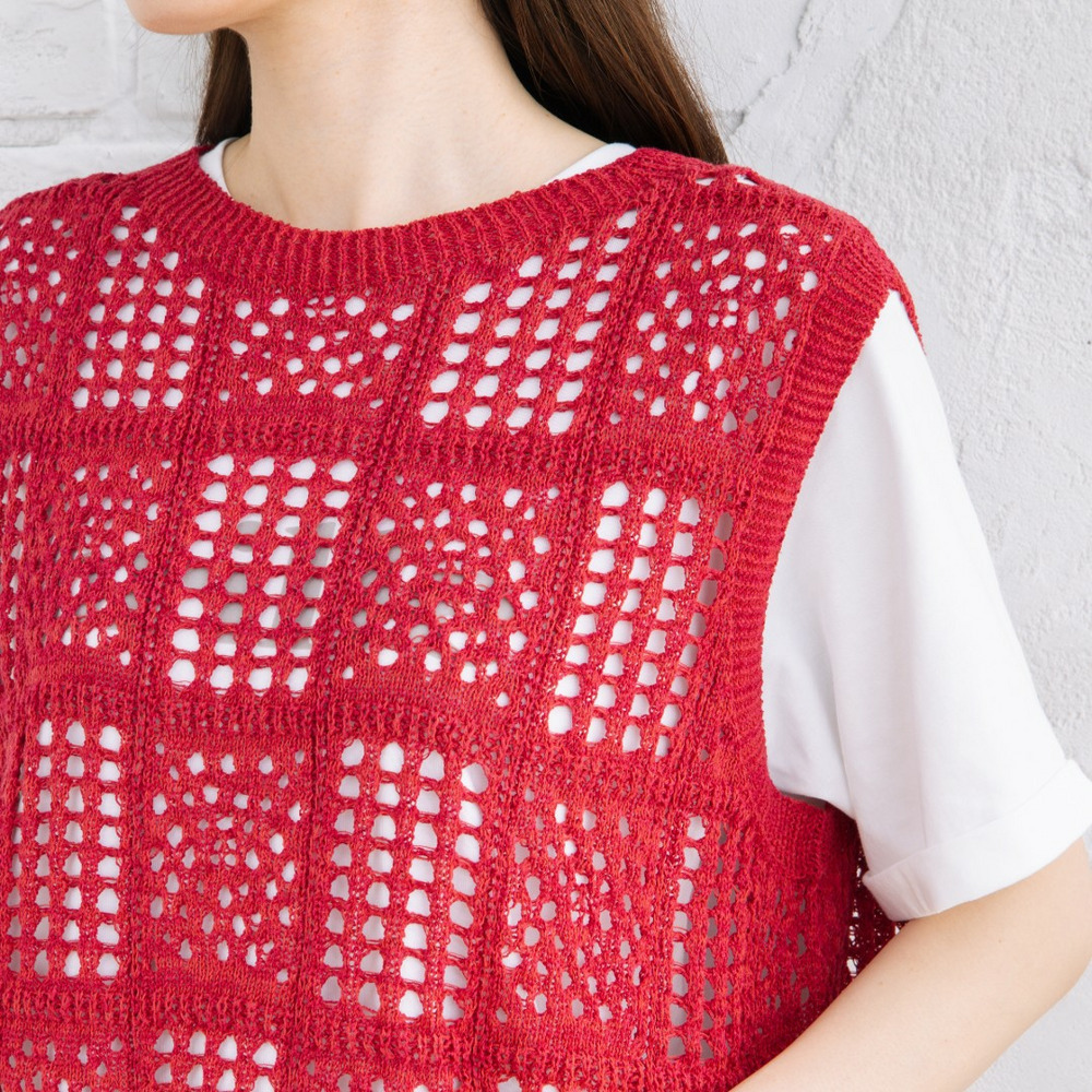 21号(6L~) 〈MADE IN JAPAN〉【抗菌防臭】ホールガーメントブロックレース柄ニットベスト15