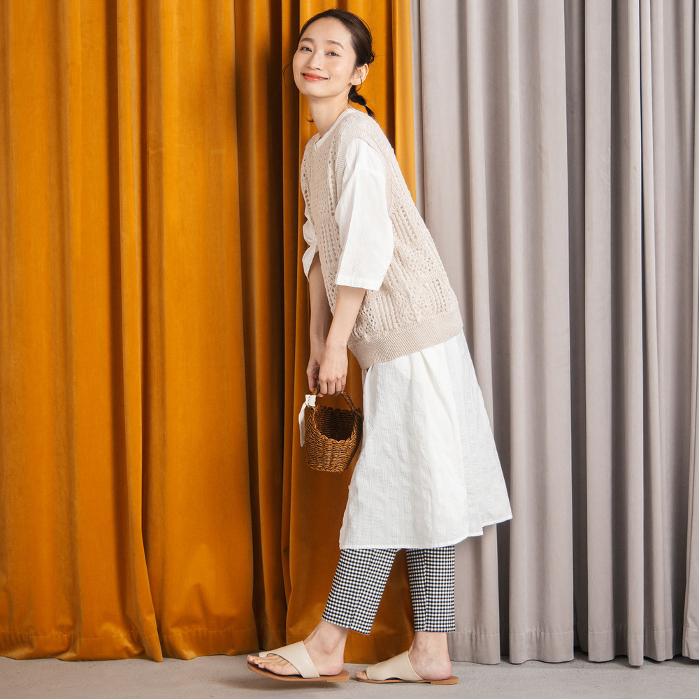 21号(6L~) 〈MADE IN JAPAN〉【抗菌防臭・吸水速乾・アンチピリング】ホールガーメントブロックレース柄ニットベスト【予約販売限定】2