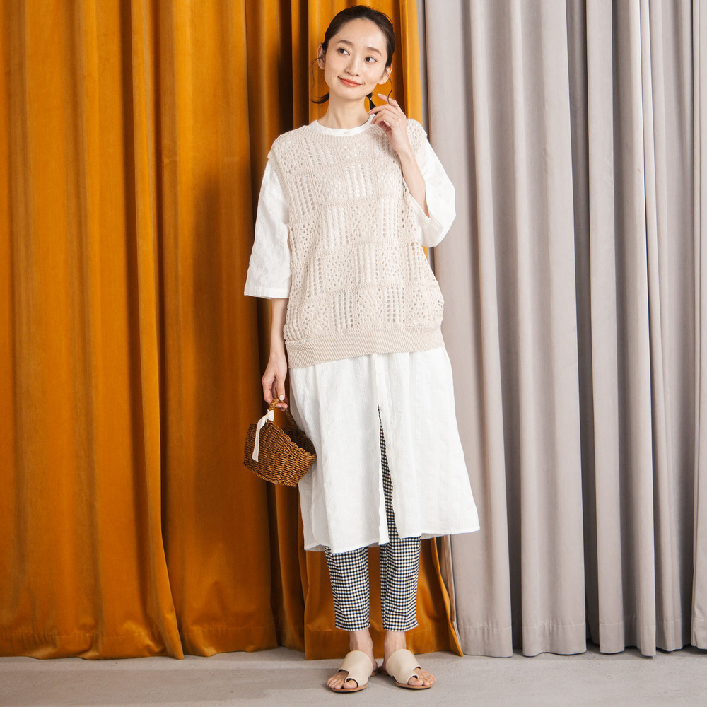 21号(6L~) 〈MADE IN JAPAN〉【抗菌防臭・吸水速乾・アンチピリング】ホールガーメントブロックレース柄ニットベスト【予約販売限定】3