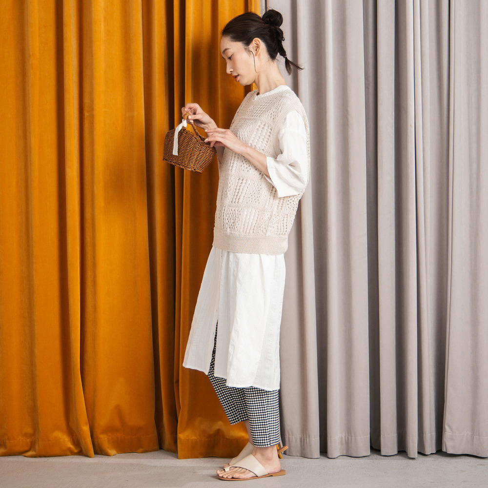 21号(6L~) 〈MADE IN JAPAN〉【抗菌防臭・吸水速乾・アンチピリング】ホールガーメントブロックレース柄ニットベスト【予約販売限定】4