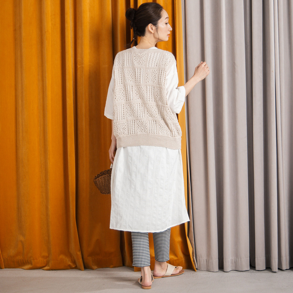 21号(6L~) 〈MADE IN JAPAN〉【抗菌防臭・吸水速乾・アンチピリング】ホールガーメントブロックレース柄ニットベスト【予約販売限定】5