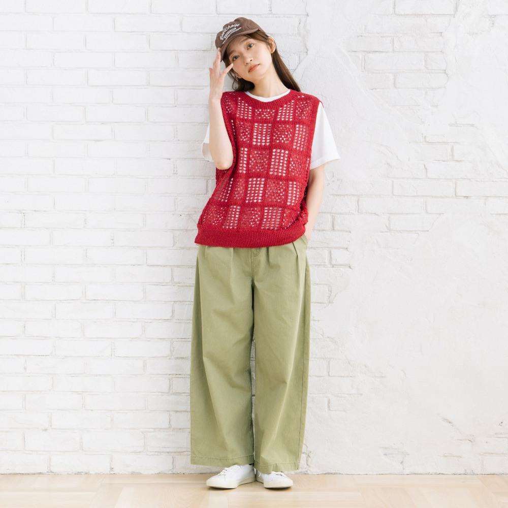 21号(6L~) 〈MADE IN JAPAN〉【抗菌防臭】ホールガーメントブロックレース柄ニットベスト6