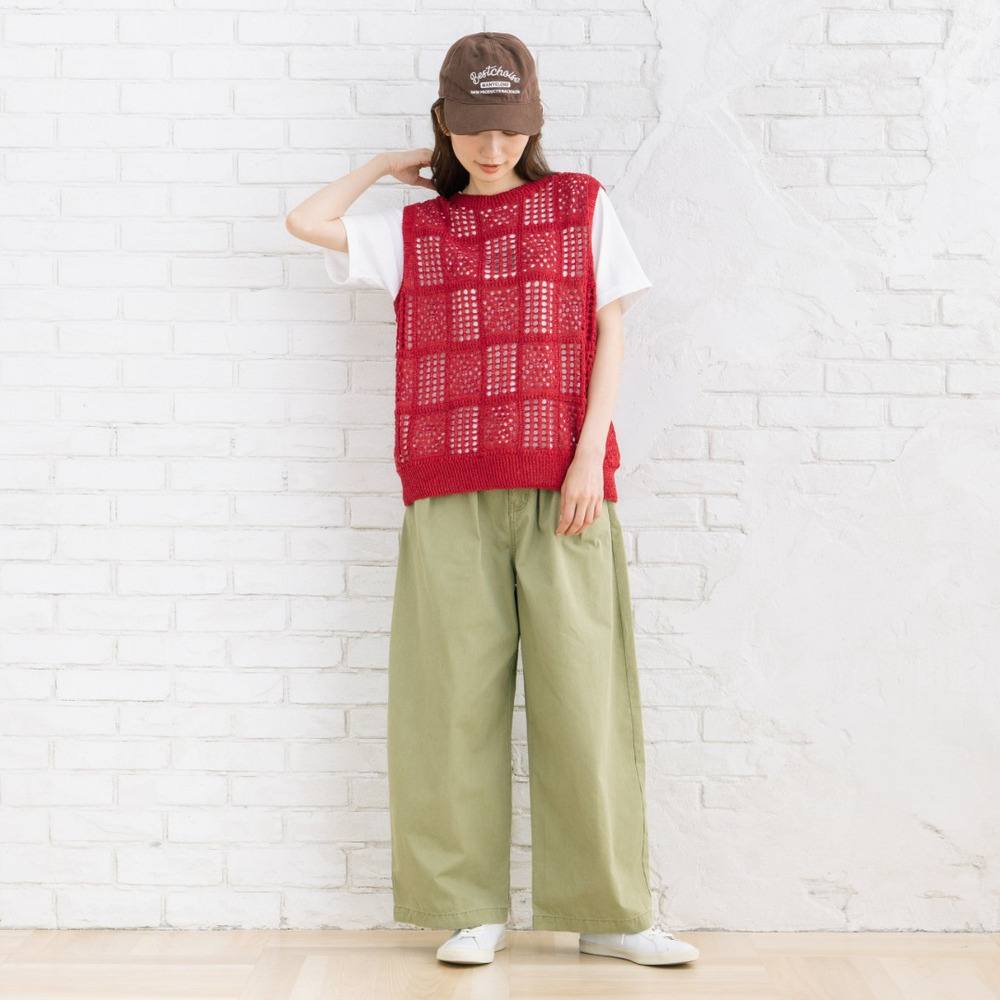 21号(6L~) 〈MADE IN JAPAN〉【抗菌防臭】ホールガーメントブロックレース柄ニットベスト8