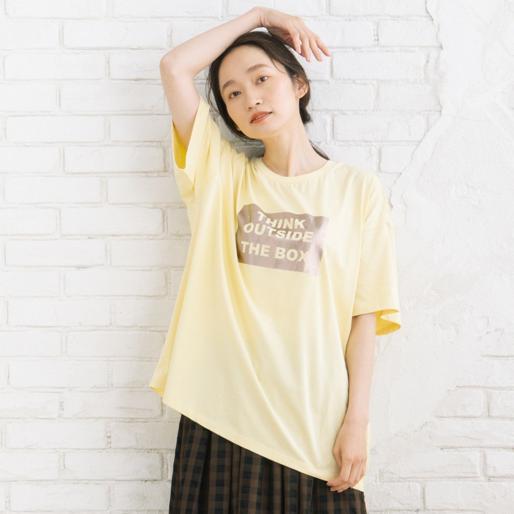 【sabstreet bis】【web限定】 布帛コンビ箔プリントカットソー