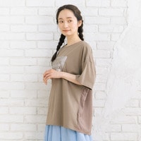 【sabstreet bis】【web限定】 布帛コンビ箔プリントカットソー