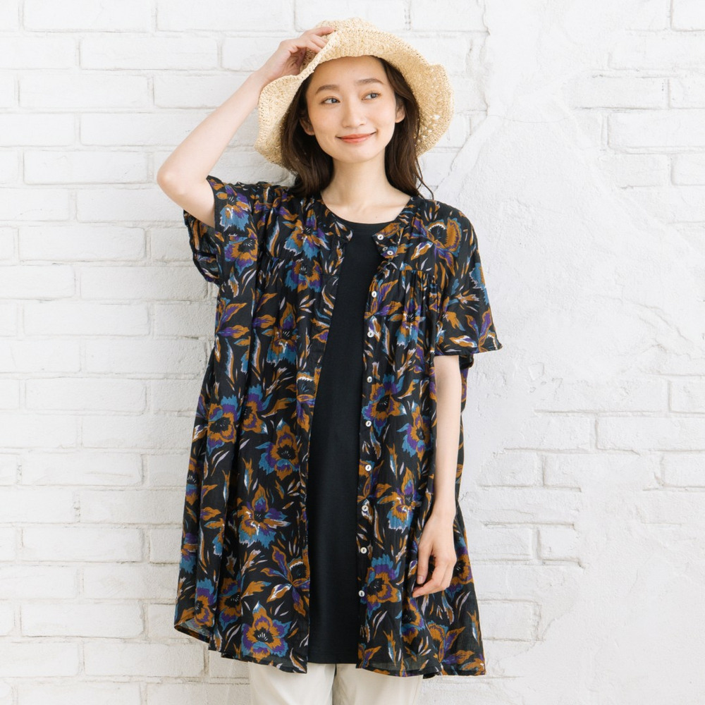21号(6L～) ボタニカルブラッシュプリントチュニック【予約販売限定】
