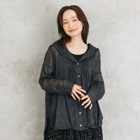 21号(6L～) [Rogique]ピンストライプシアーフーディブラウス【予約販売限定】