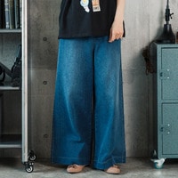 [Rogique]サイドステッチデニムワイドパンツ