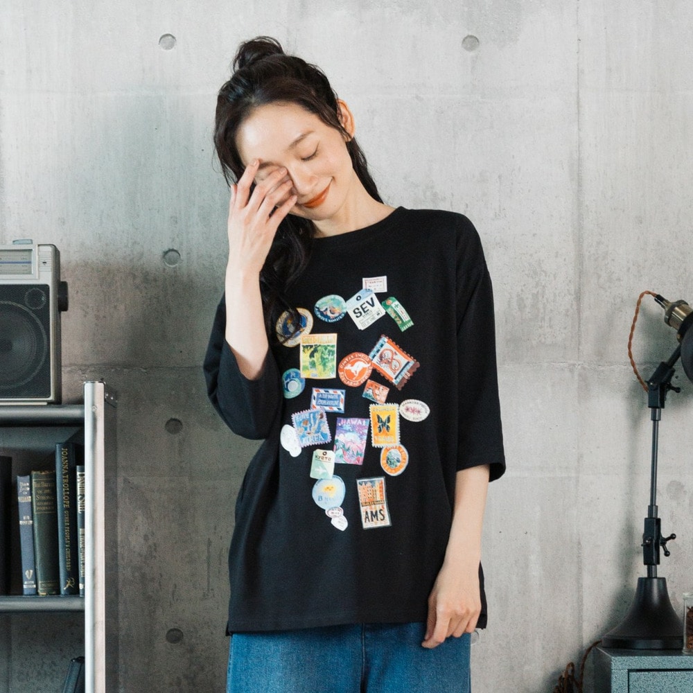 21号(6L～) [Rogique]Jorney Memoriesプリント七分袖Tシャツ【予約販売限定】