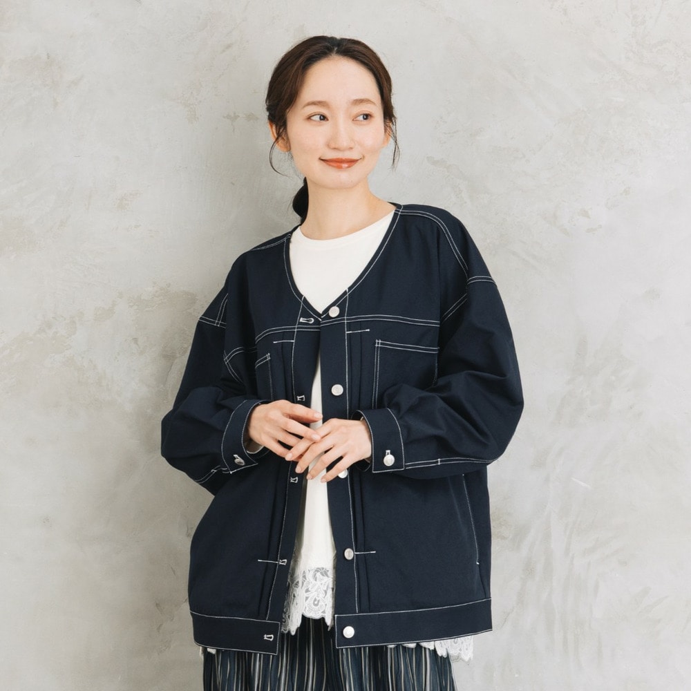 【sabstreet bis】【web限定】 配色ステッチVネックジャケット
