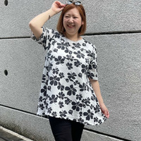 [3L-9L][日本製]フラワープリントジャガードフレアチュニック