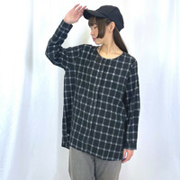 【5L-8L】チェック柄 ノーカラーシャツチュニック　大きいサイズレディース