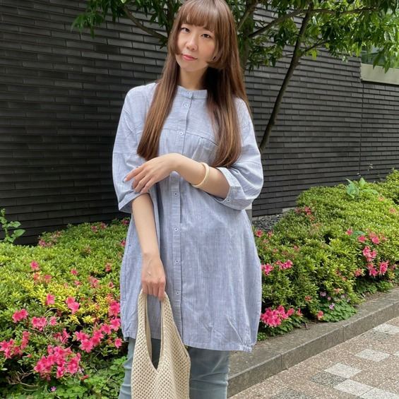 【3L・7L】ストライプバンドカラーロングシャツ【アリノマ/Alinoma】 【3L・7L】ストライプバンドカラーロングシャツ【アリノマ/Alinoma】
