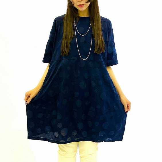 【3L-10L】【大きいサイズレディース】【日本製】綿麻ドット柄コクーンチュニック【アリノマ/Alinoma】 【3L-10L】【大きいサイズレディース】【日本製】綿麻ドット柄コクーンチュニック【アリノマ/Alinoma】