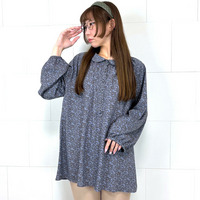 [3L・7L][日本製]ラウンドカラーアンティークデジンプリントチュニックブラウス