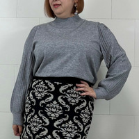 [3L・７L]袖リブパフスリーブニットプルオーバー