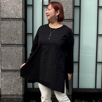 [3L-9L][日本製]アドニスポンチ×イタリア製タフタ花柄ジャガード切替変形デザインチュニック