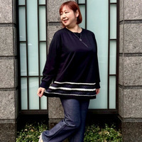 [3L・７L]裾ボーダージャガード切替チュニック