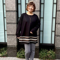 [3L・７L]裾ボーダージャガード切替チュニック