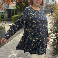 [5L][日本製]ビエラ微起毛花プリントフレアチュニック