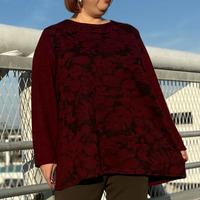 [3L-9L][日本製]針抜き花柄切替ニットソーチュニック