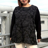 [3L-9L][日本製]針抜き花柄切替ニットソーチュニック