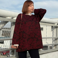 [3L-9L][日本製]針抜き花柄ニットソーチュニック