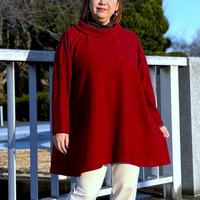 [5L-10L][日本製]ロールネック片面針抜きニットチュニック