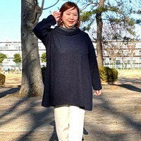 [5L-10L][日本製]ロールネック片面針抜きニットチュニック