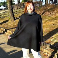 [5L-10L][日本製]ロールネック片面針抜きニットチュニック
